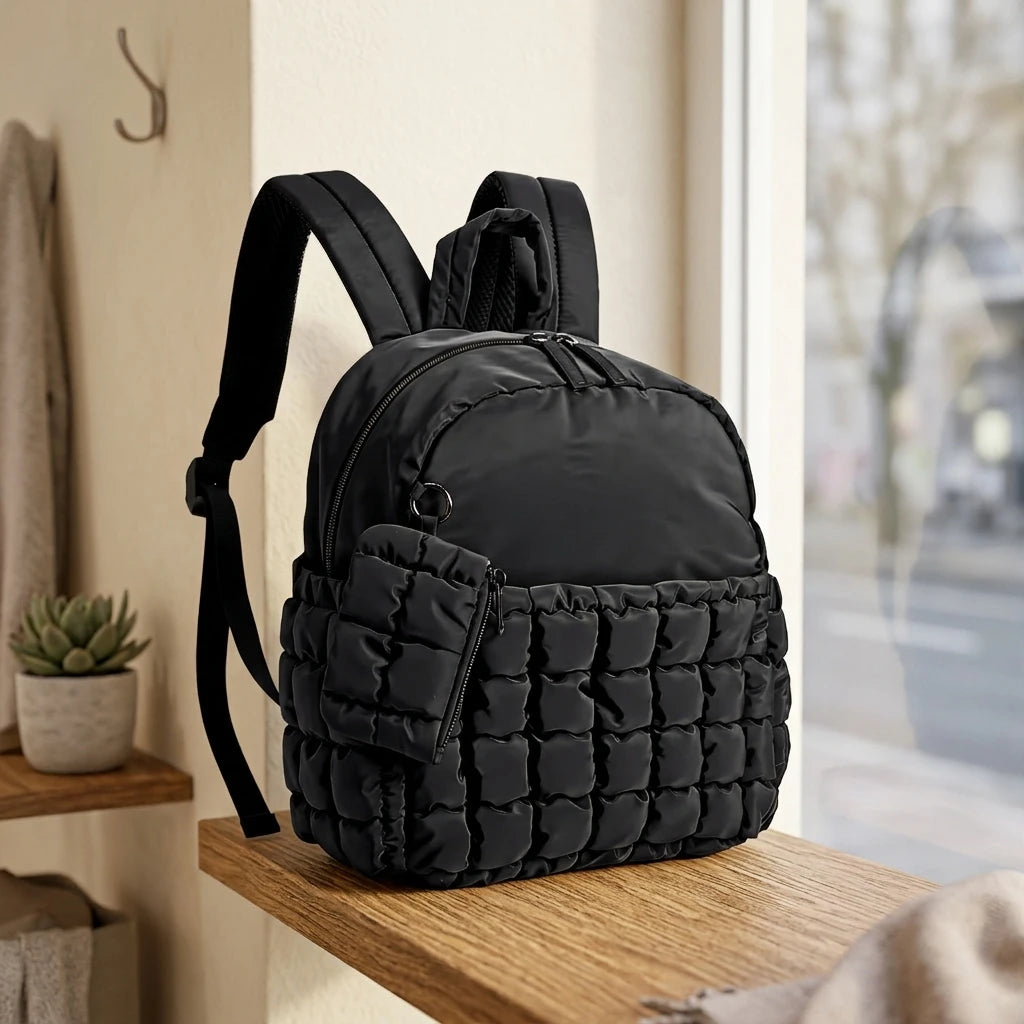 Women's Student Mini Backpack Puffy Lightweight Polyester Laptop Compartment Waterproof Summer Strap