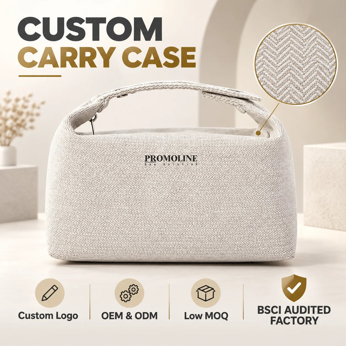 Women's Travel Reusable Fashion Cosmetic Bag Custom Natural Plain Canvas Cotton Hemp Jute Wholesale Zipper Durable Makeup