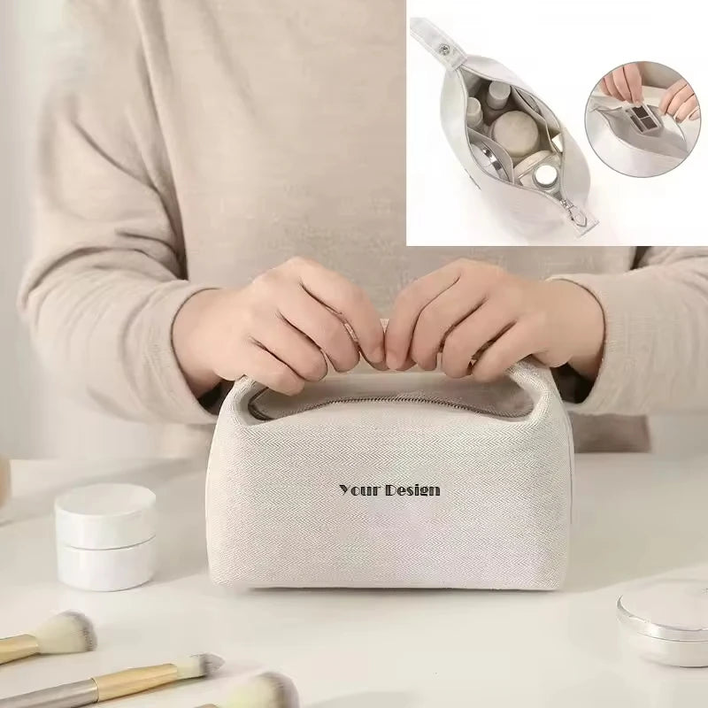 Women's Travel Reusable Fashion Cosmetic Bag Custom Natural Plain Canvas Cotton Hemp Jute Wholesale Zipper Durable Makeup