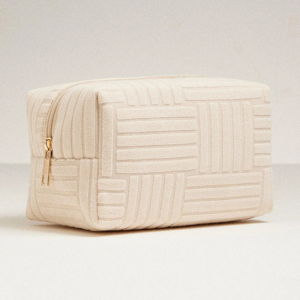 Zippered Travel Makeup Pouch Textured Terrycloth Toiletry Bag Daily Skincare Large Size Cosmetics Bag