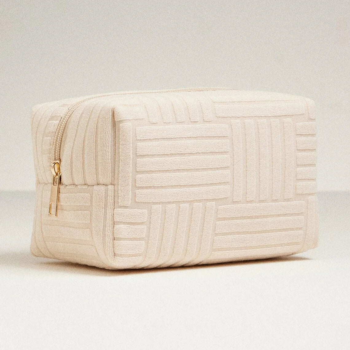 Zippered Travel Makeup Pouch Textured Terrycloth Toiletry Bag Daily Skincare Large Size Cosmetics Bag