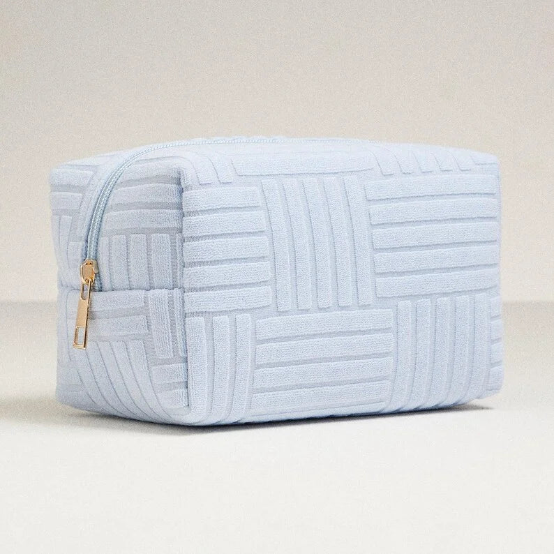 Zippered Travel Makeup Pouch Textured Terrycloth Toiletry Bag Daily Skincare Large Size Cosmetics Bag