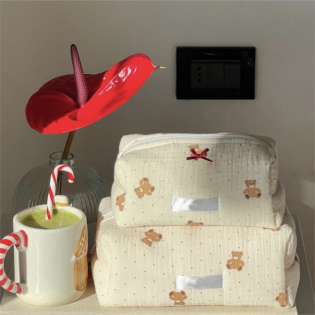 square Teddy Organic Cotton Cosmetics Bag