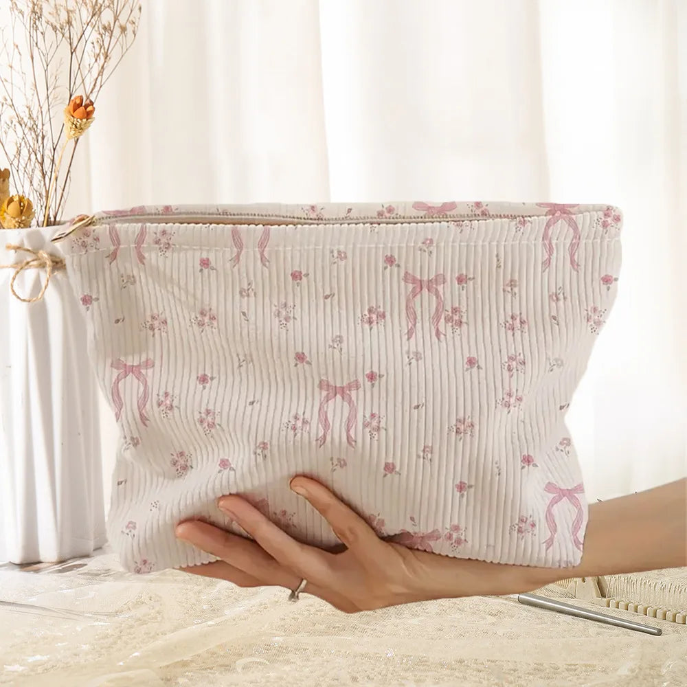 travel size cosmetic packaging bag small pouch corduroy patterned private logo makeup bag