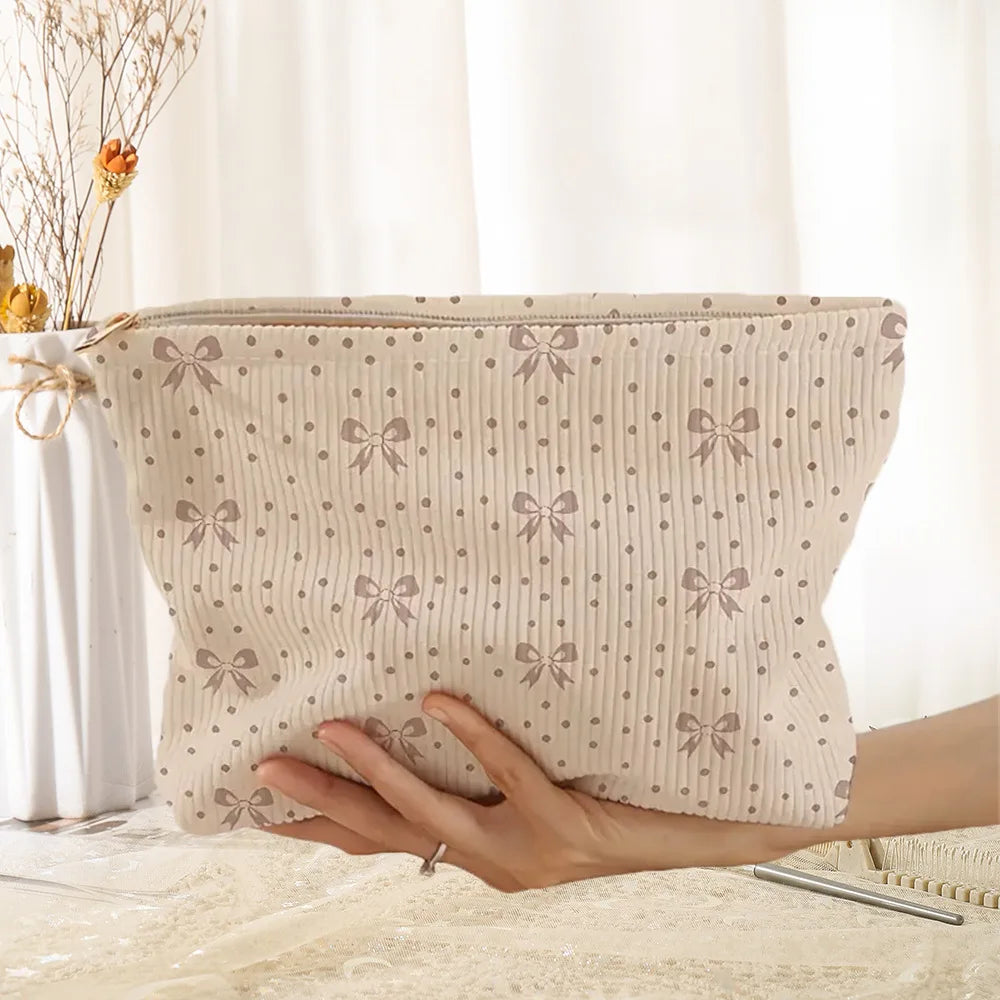 travel size cosmetic packaging bag small pouch corduroy patterned private logo makeup bag